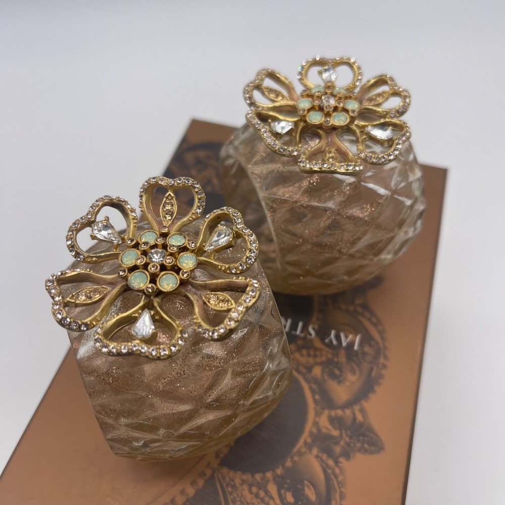 SET OF 2 RARE JAY STRONGWATER BLUSH FLOWER FIGURINE CRYSTAL NAPKIN RING